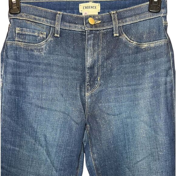 L'Agence El Matador French Slim in Fremont Gold Glitter Coated Ankle Jeans NWt S - Picture 4 of 8